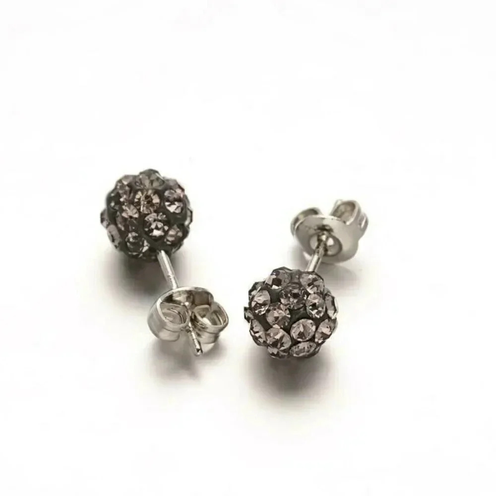 Austrian Crystal Ball Surgical Steel 6mm Disco Stud Clay Earrings Black Diamond